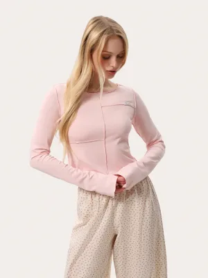 Cropped Longsleeve mit Außennähten – Pink