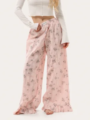 Rosa Heimhose mit Mimosa-Print
