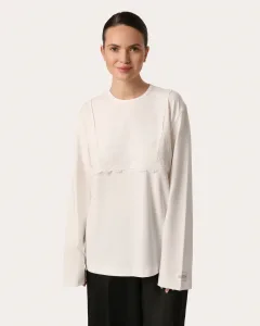 Weißes Oversize-Longsleeve mit Spitze am Dekolleté
