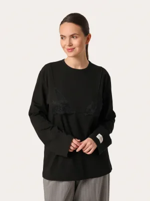 Schwarzes Oversize-Longsleeve mit Spitze am Dekolleté