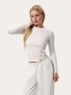 Weißes Slim-Longsleeve mit Nähten