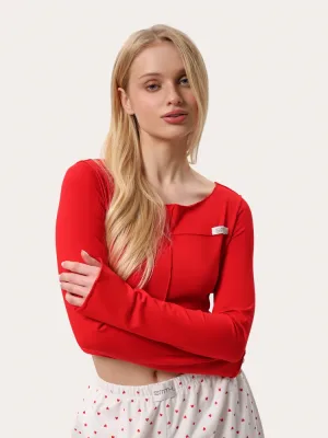 Kurz geschnittenes Longsleeve mit sichtbaren Nähten – Rot