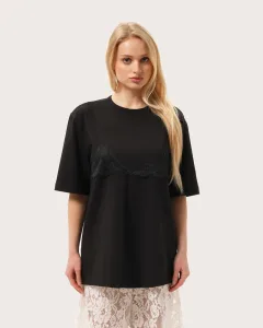 Schwarzes T-Shirt mit schwarzer Spitze