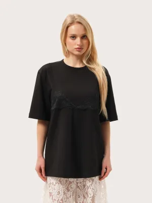 Schwarzes T-Shirt mit schwarzer Spitze