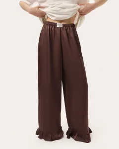 Seidenhose mit Rüschen - Schokoladenbraun