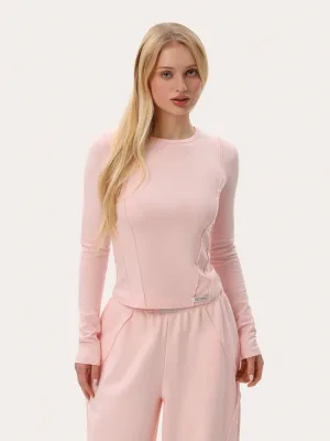 Rosa Slim-Fit-Langarmshirt mit sichtbaren Nähten