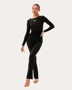 Geripptes Set in Schwarz: Langarmshirt und Schlagleggings