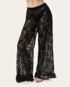Schwarze Spitzenhose mit Rüschen