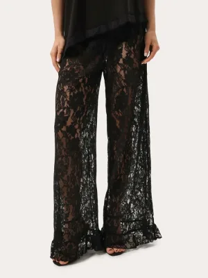 Schwarze Spitzenhose mit Rüschen