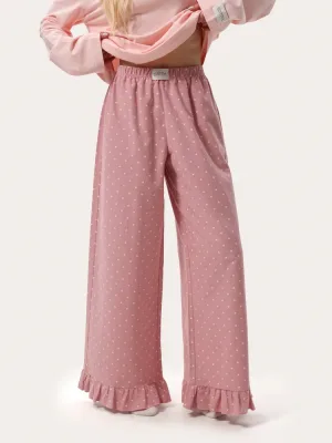 Warme rosa Haushose mit Herzchenmuster