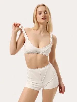 Cremefarbenes Baumwoll-Set mit Shorts