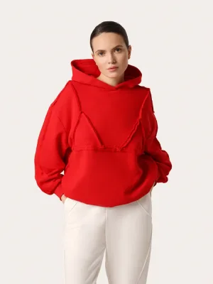 Rotes Hoodie mit dekorativem Bralette aus Premium-Baumwolle