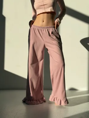 Warme Plüschhosen mit Rüschen — rosa