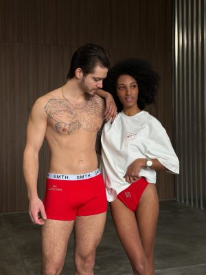 Rote Herren-Boxershorts mit Stickerei „Her Spiderman“