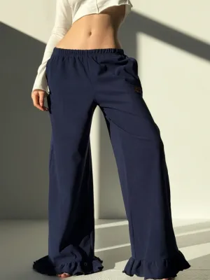 Warme Plüschhose mit Rüschen – dunkelblau