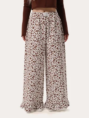 Milchfarbene Flanell-Hauspants mit Leopardenmuster
