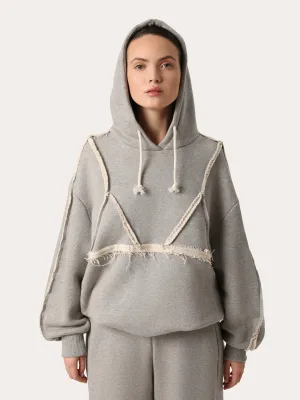 Dunkelgrauer Hoodie aus Premium-Baumwolle mit dekorativem Bra-Detail