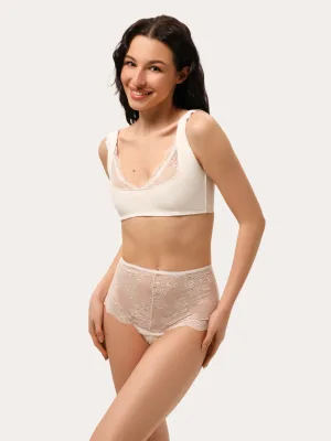 Milchfarbenes Baumwoll-Set mit Spitzen-Slips