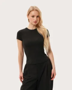 Schwarzes halbtransparentes Slim-T-Shirt
