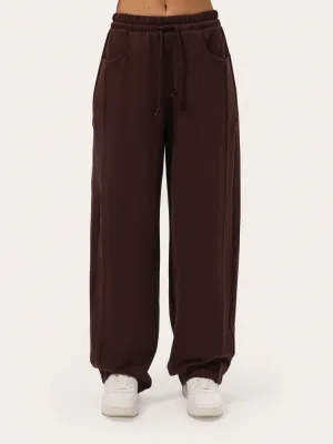 Schokoladenbraune Wide-Leg-Hose aus dreifädigem Sweatstoff