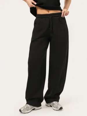 Schwarze Wide-Leg-Hose aus dreifädigem Sweatstoff