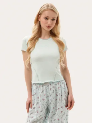 Mintgrünes Baumwoll-Slim-Fit-T-Shirt mit Logo-Stickerei