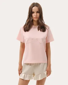 Rosa Kurzarmshirt mit Stickerei auf der Brust