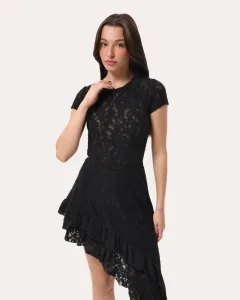 T-Shirt aus flauschiger strukturierter Spitze - Schwarz
