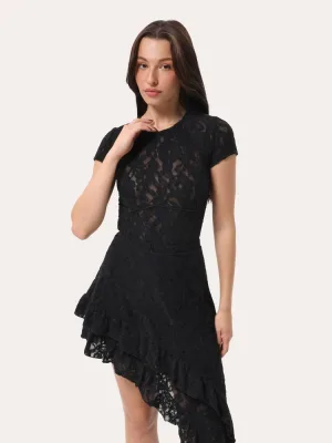 T-Shirt aus flauschiger strukturierter Spitze - Schwarz