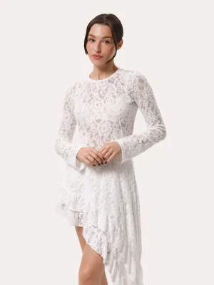 Slim-Langarmshirt aus flauschiger strukturierter Spitze - Milchweiß