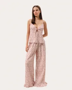 Rosa Musselin-Pyjama mit Leopardenmuster: Top und Hose mit Rüschen