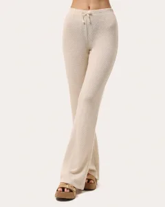 Beige Strickhose mit Schlag