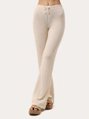 Beige Strickhose mit Schlag