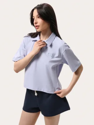 Kornblumenblaues Poloshirt mit lockerer Passform