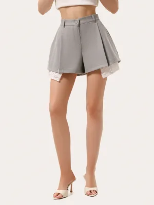 Mini-Shorts mit Spitzentaschen – Grau