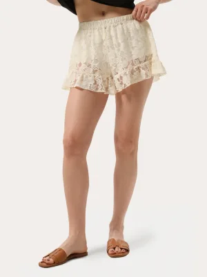 Spitzen-Shorts mit Rüschen - Creme
