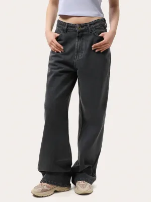 Graue Damen-Jeans im Wide-Leg-Schnitt