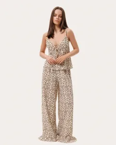 Beiger Musselin-Pyjama mit Leopardenmuster: Top und Hose mit Rüschen