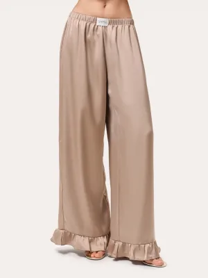 Seidenhose mit Rüschen - Beige