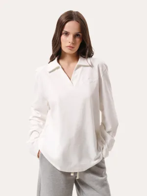 Oversize Longsleeve-Polo mit Stickerei - Milchweiß
