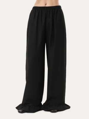 Gestreifte Hose mit Rüschen – Schwarz