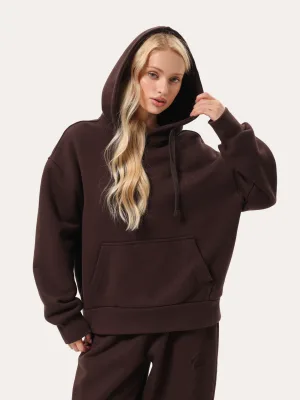 Basic Damen-Hoodie mit Stickerei – Schokobraun