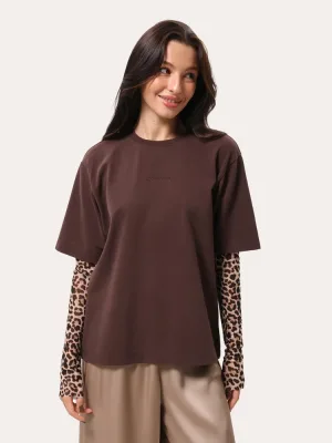 Oversize-Longsleeve mit Leopardenärmeln - Braun